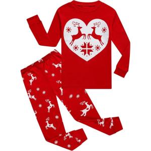 Family Feeling Little Boys Pajamas Sets 100% Cotton Long sleeve Pjs(Christmas/Red/Reindeer/K1)