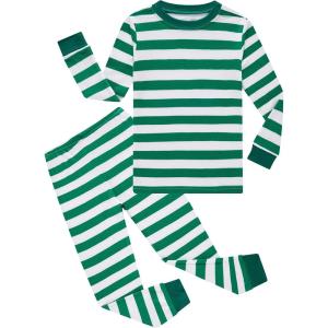 Family Feeling Little Boys Pajamas Sets 100% Cotton Long sleeve Pjs(Christmas-striped-green)