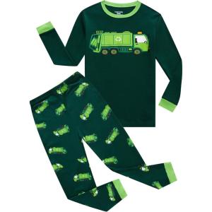 Family Feeling Little Boys Pajamas Sets 100% Cotton Long sleeve Pjs(Garbage Truck/F3)