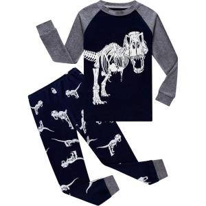 Family Feeling Little Boys Pajamas Sets 100% Cotton Long sleeve Pjs(Glow-in-the-dark/Dinosaur/F1)