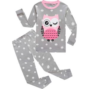 Family Feeling Little Boys Pajamas Sets 100% Cotton Long sleeve Pjs(Owl/Grey/A1)