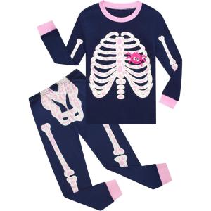 Family Feeling Little Boys Pajamas Sets 100% Cotton Long sleeve Pjs(Skeleton/Glow-in-the-dark/Blue)