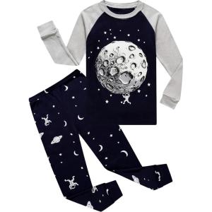 Family Feeling Little Boys Pajamas Sets 100% Cotton Long sleeve Pjs(Space/Glow in the Dark/A1)