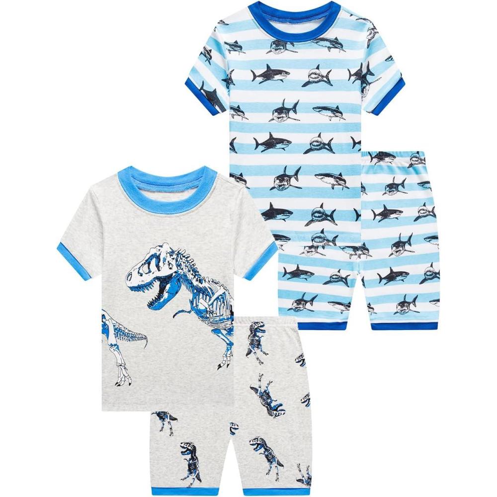 imageFamily Feeling Boys Summer Pajamas Sets Short 100 Cotton Pjs4piecedinosaurshark