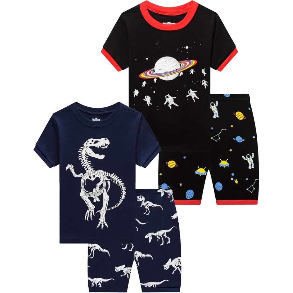 imageFamily Feeling Boys Summer Pajamas Sets Short 100 Cotton Pjs4piecespacedinosaur