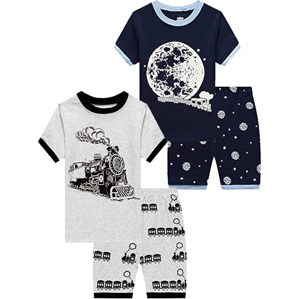 imageFamily Feeling Boys Summer Pajamas Sets Short 100 Cotton Pjs4piecespacetrain6