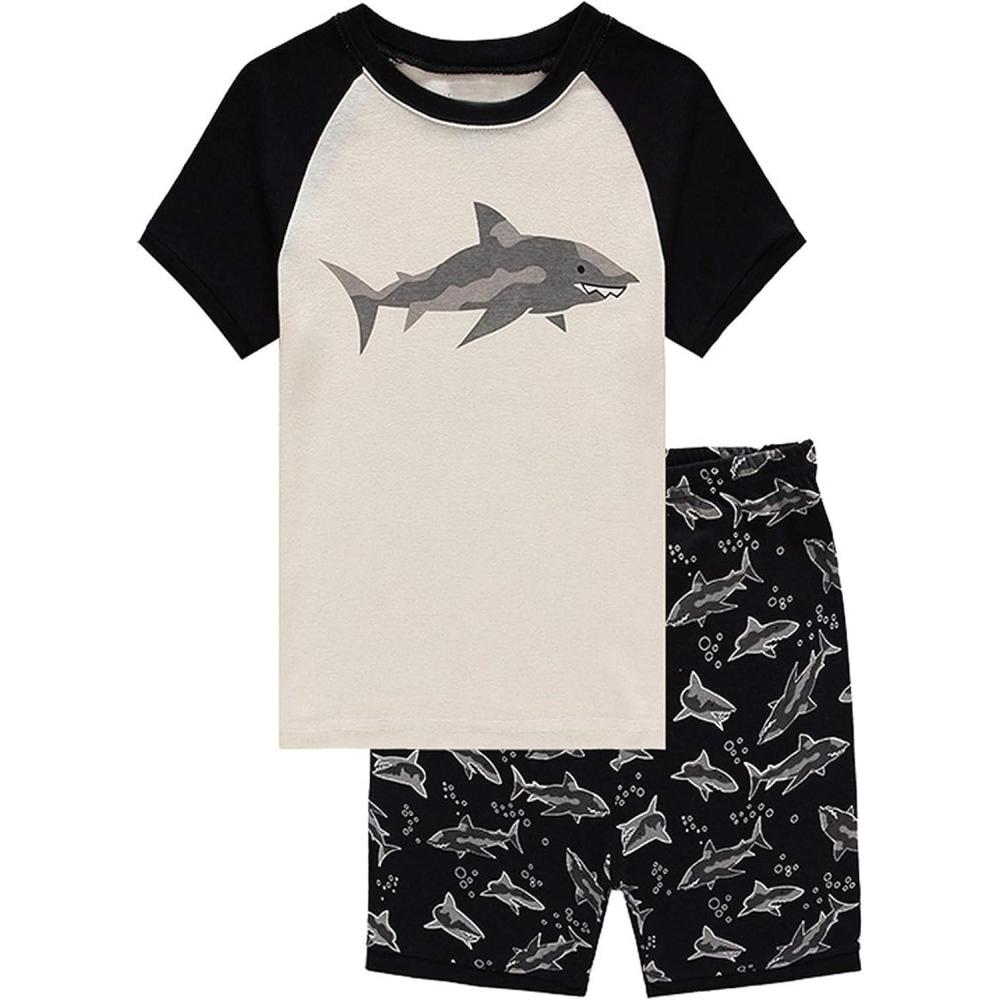 imageFamily Feeling Boys Summer Pajamas Sets Short 100 Cotton PjsBlackWhite