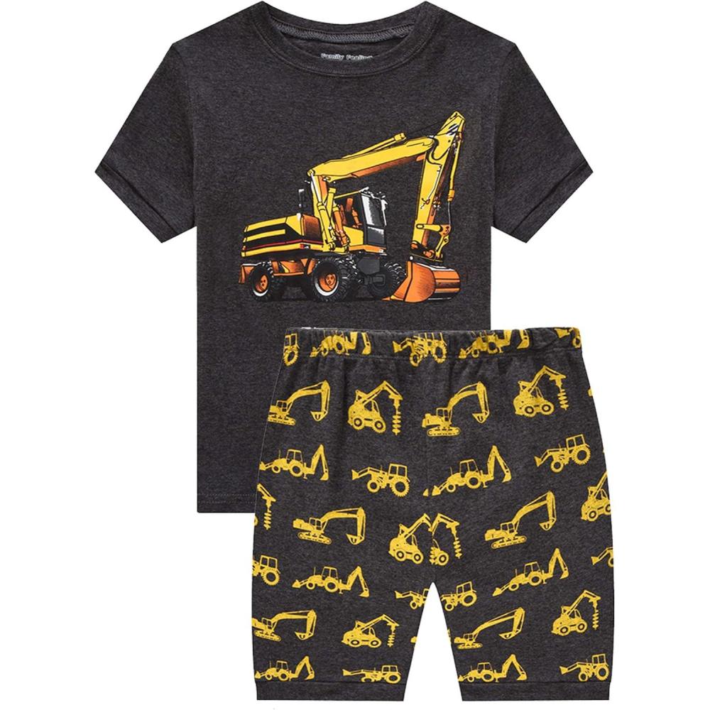 imageFamily Feeling Boys Summer Pajamas Sets Short 100 Cotton PjsExcavatorF1