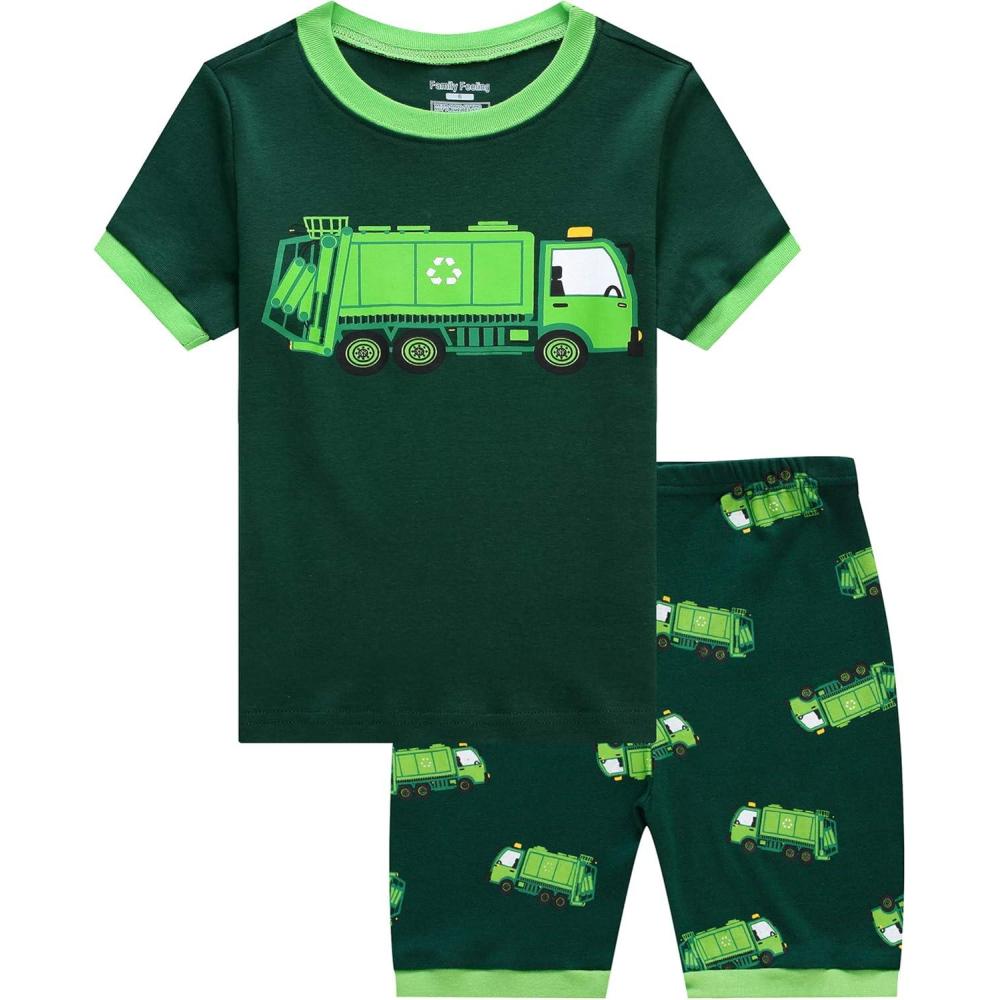 imageFamily Feeling Boys Summer Pajamas Sets Short 100 Cotton PjsGarbage TruckF4