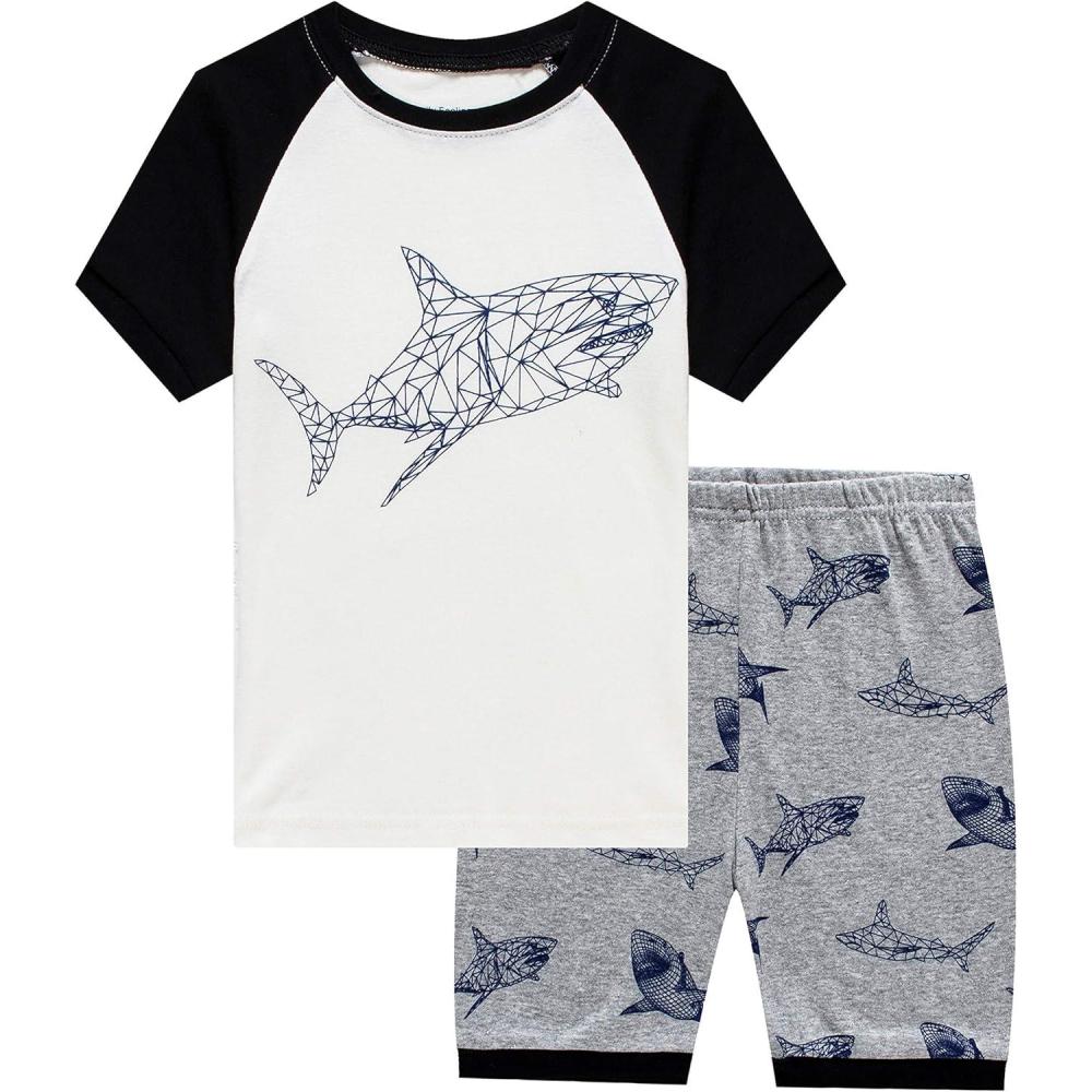 imageFamily Feeling Boys Summer Pajamas Sets Short 100 Cotton PjsShark1F5