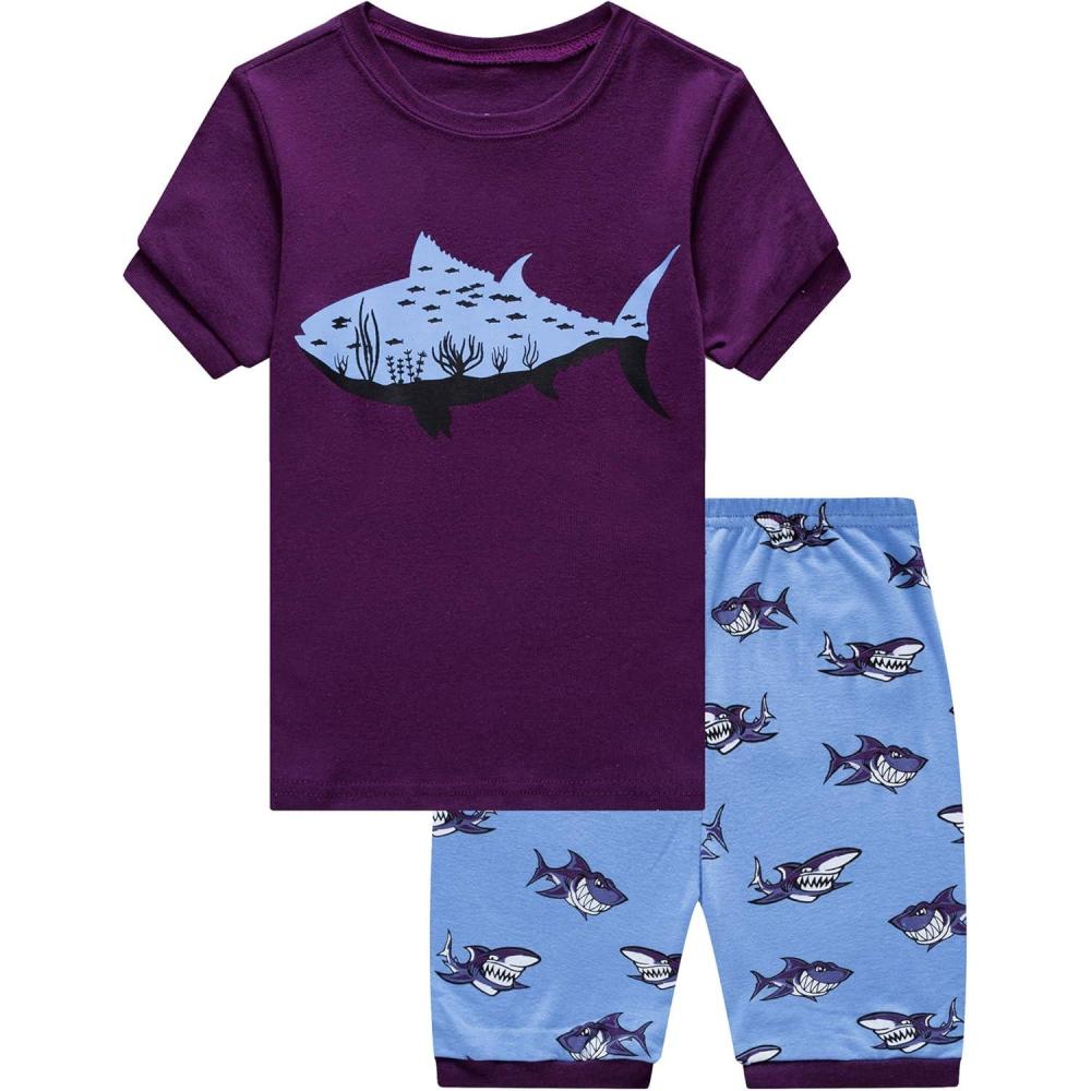 imageFamily Feeling Boys Summer Pajamas Sets Short 100 Cotton PjsSharkF6