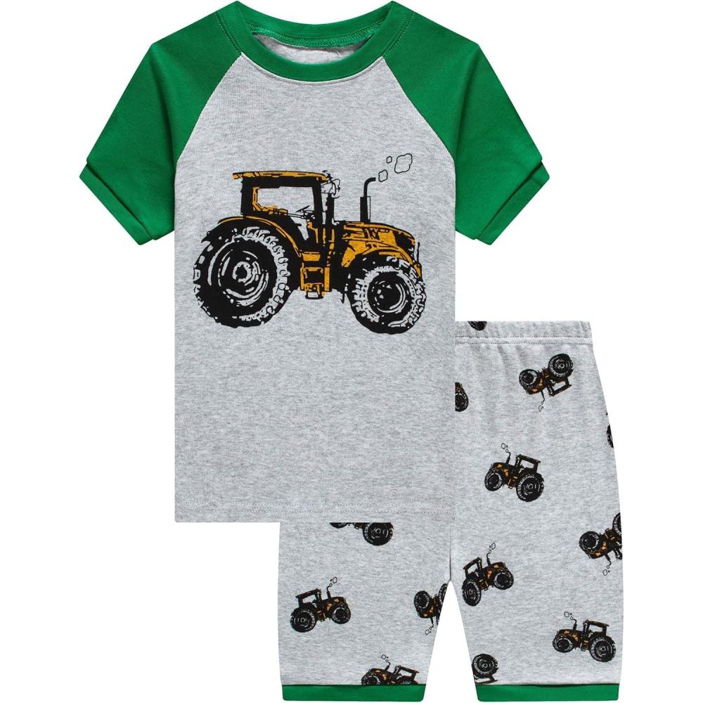 imageFamily Feeling Boys Summer Pajamas Sets Short SetsGreyTractor Print
