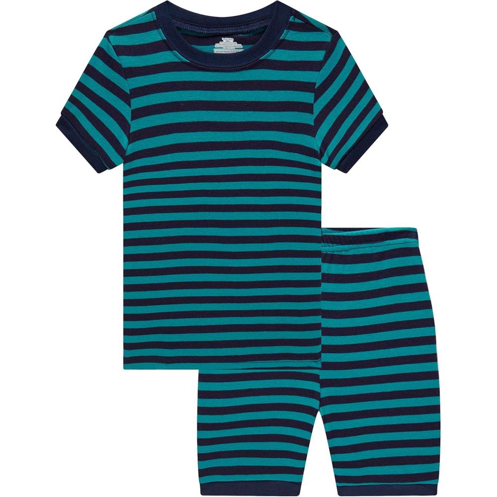 imageFamily Feeling Boys Summer Pajamas Sets Short SetsStripeNavyTurquoise
