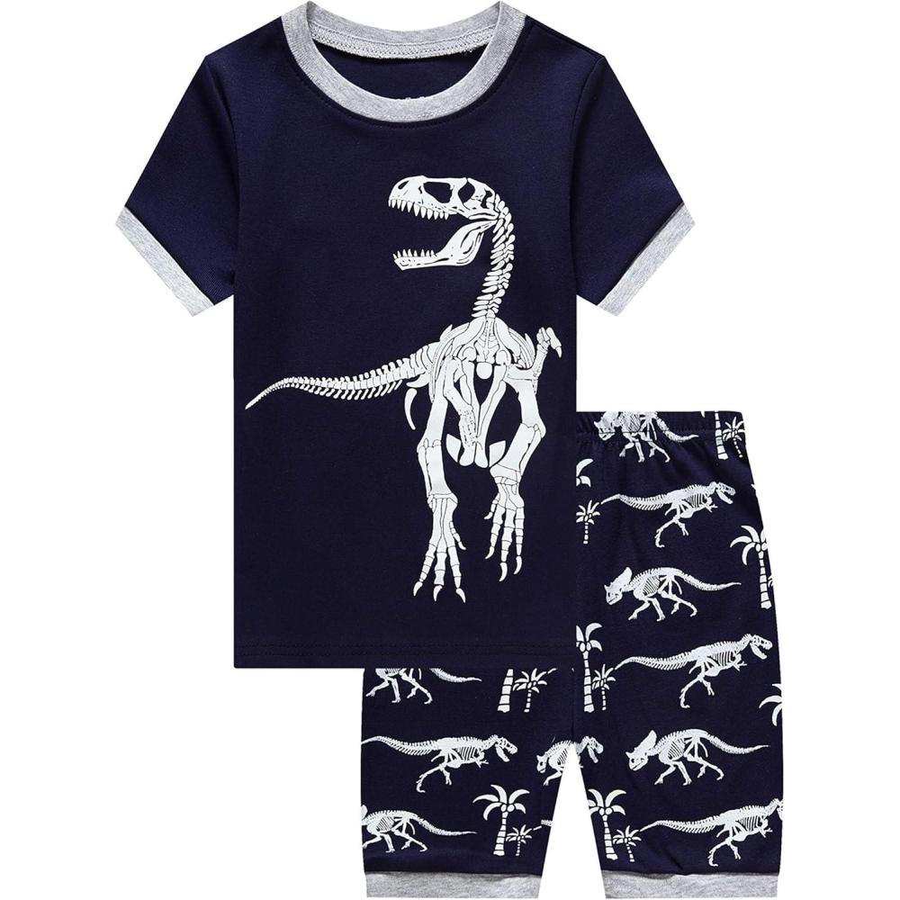 imageFamily Feeling Little Big Boys Summer Pajamas Sets Short 100 Cotton PjsDinosaurF1