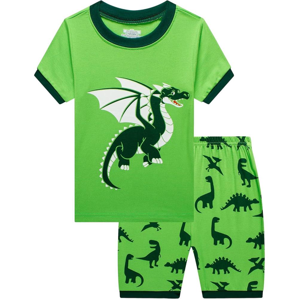 imageFamily Feeling Little Big Boys Summer Pajamas Sets Short 100 Cotton PjsDragonFo1