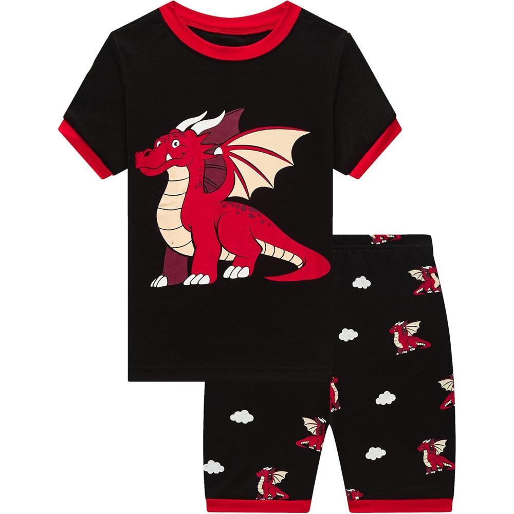 imageFamily Feeling Little Big Boys Summer Pajamas Sets Short 100 Cotton PjsDragonFo8