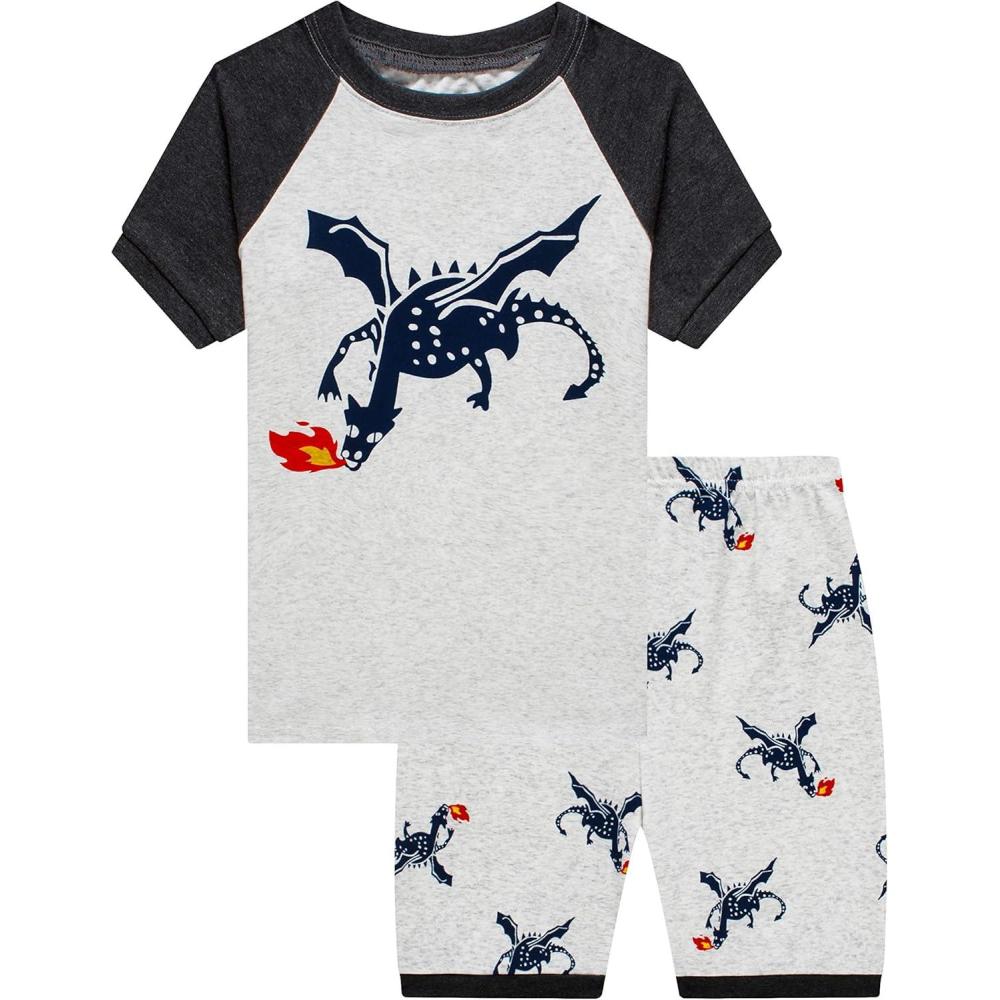 imageFamily Feeling Little Big Boys Summer Pajamas Sets Short 100 Cotton PjsDragonGreyF1