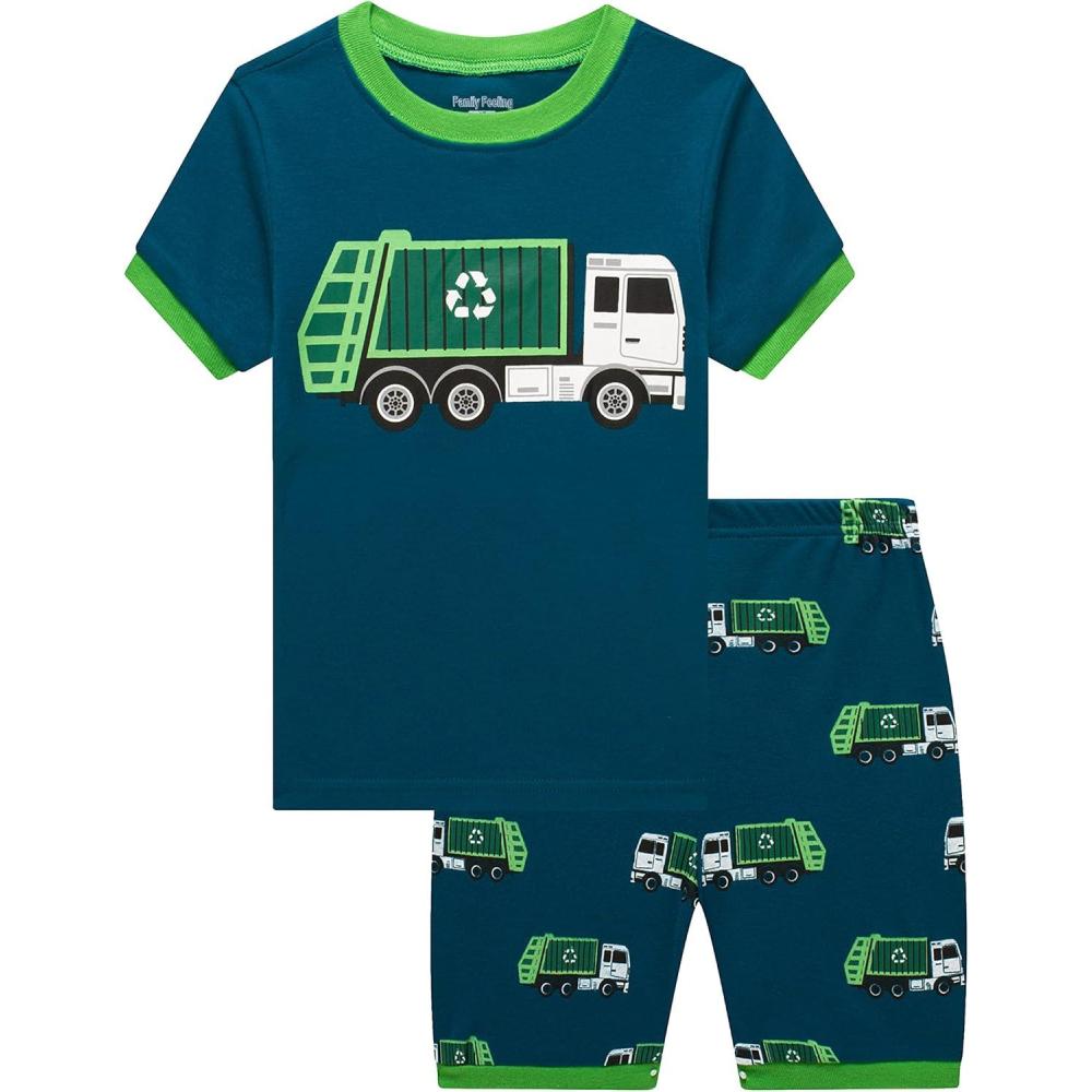 imageFamily Feeling Little Big Boys Summer Pajamas Sets Short 100 Cotton PjsGarbage TruckFo4