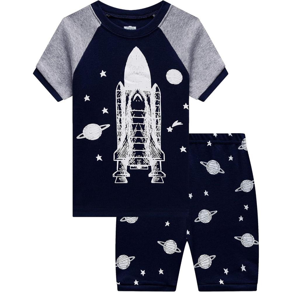 imageFamily Feeling Little Big Boys Summer Pajamas Sets Short 100 Cotton PjsRocketFo1
