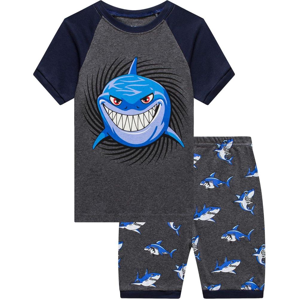 imageFamily Feeling Little Big Boys Summer Pajamas Sets Short 100 Cotton PjsSharkF5