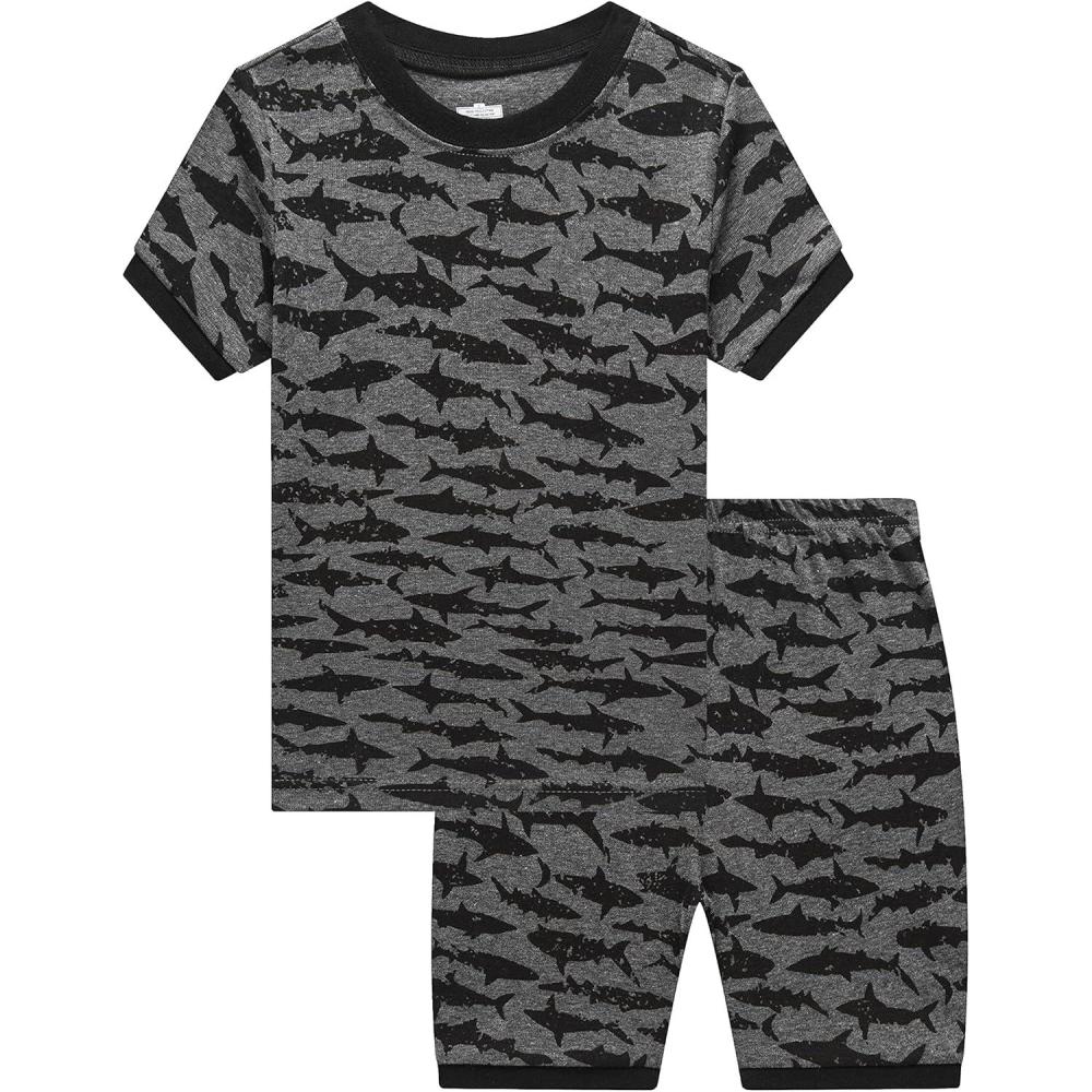 imageFamily Feeling Little Big Boys Summer Pajamas Sets Short 100 Cotton PjsSharkFo8