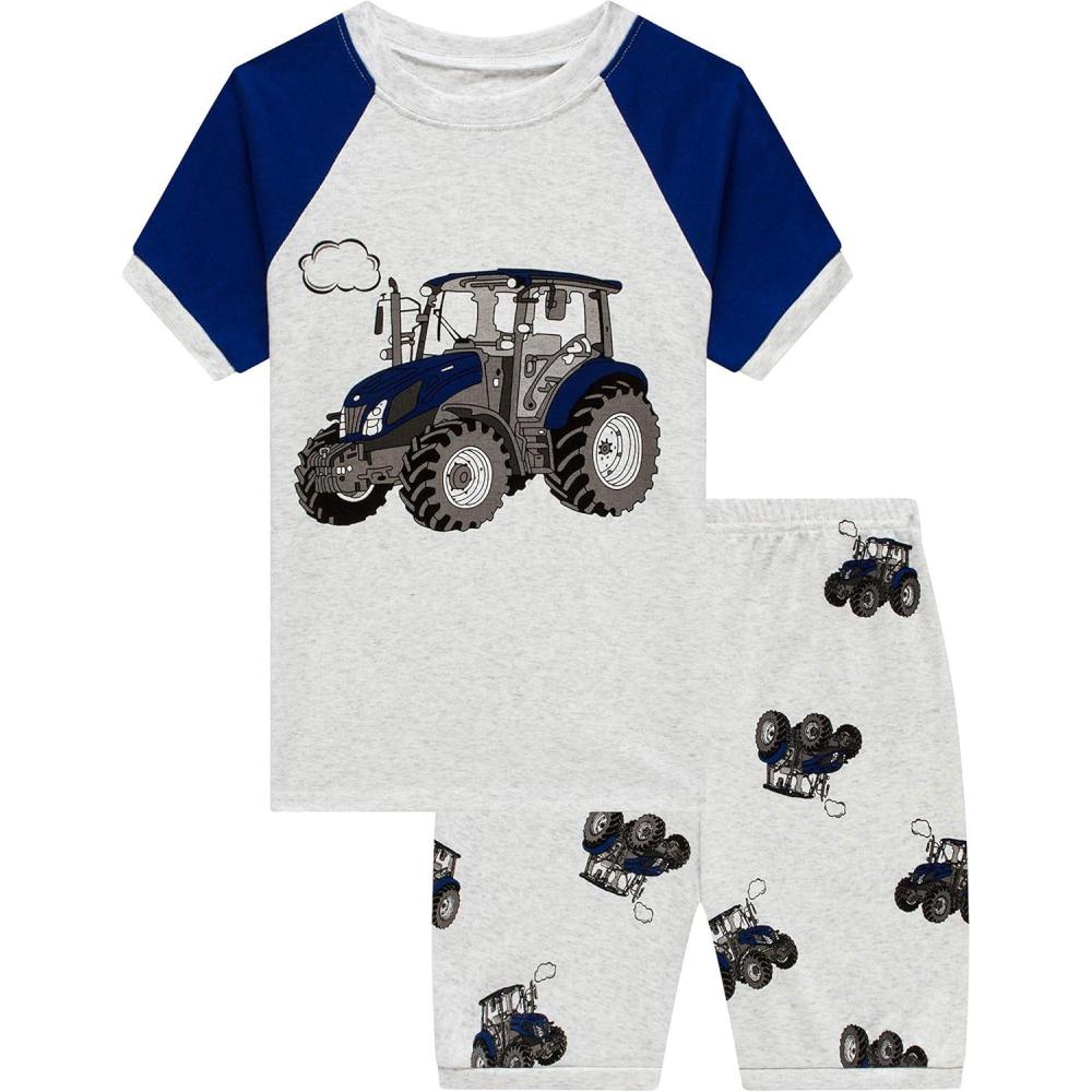 imageFamily Feeling Little Big Boys Summer Pajamas Sets Short 100 Cotton PjsTractorF9