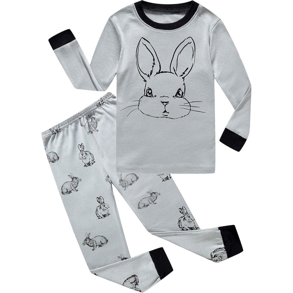 imageFamily Feeling Little Boys Girls Child Pajamas Sets 100 Cotton Toddler PjsRabbitGrey