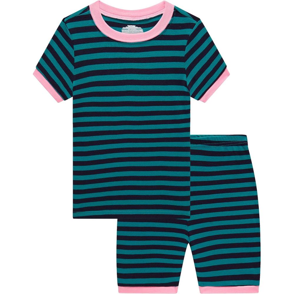 imageFamily Feeling Little Girls Striped Blue Pajamas Short Sleeve Summer 100 Cotton Kid Pjs 5