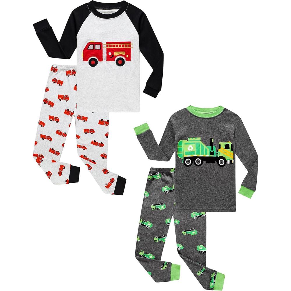 imageFamily Feeling Striped Boys Girls 2 Piece Christmas Pajamas Set 100 Cotton Pjs4piecefiretruck