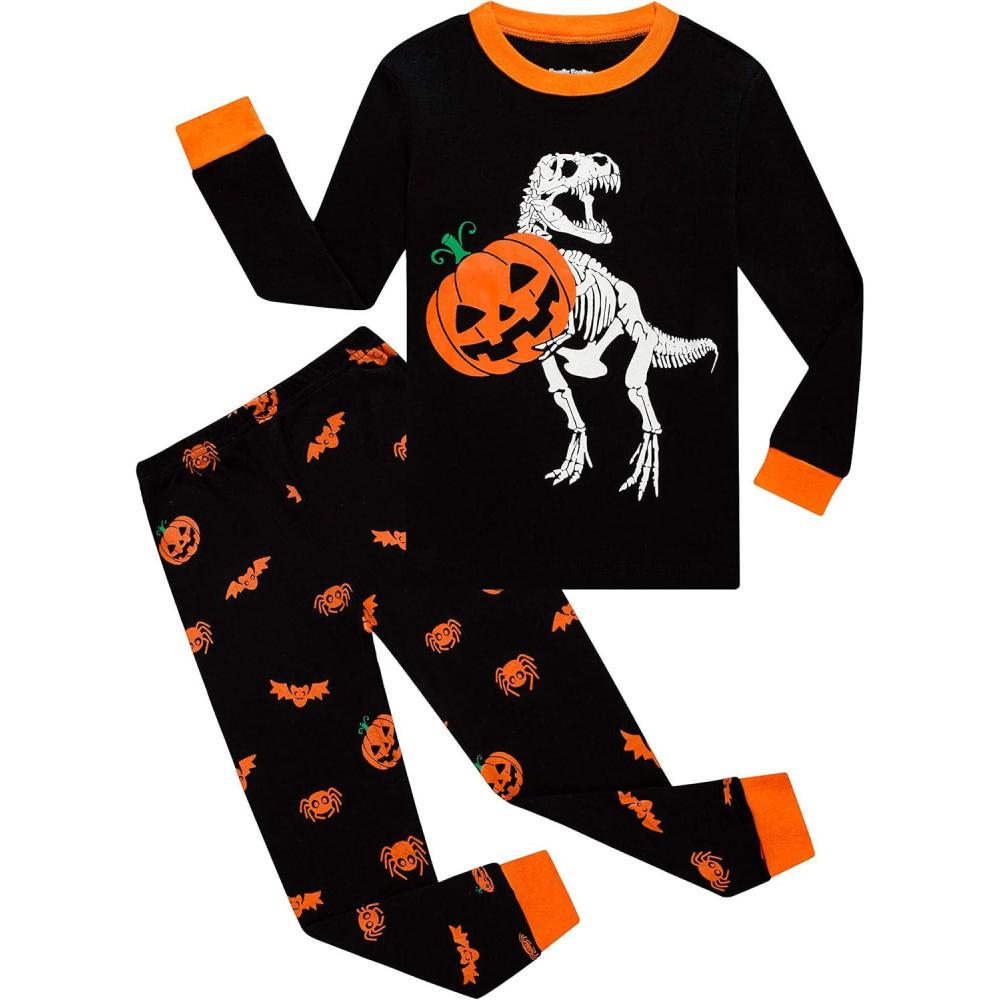 imageFamily Feeling Striped Boys Girls 2 Piece Christmas Pajamas Set 100 Cotton PjsDinosaurGlowinthedark6967