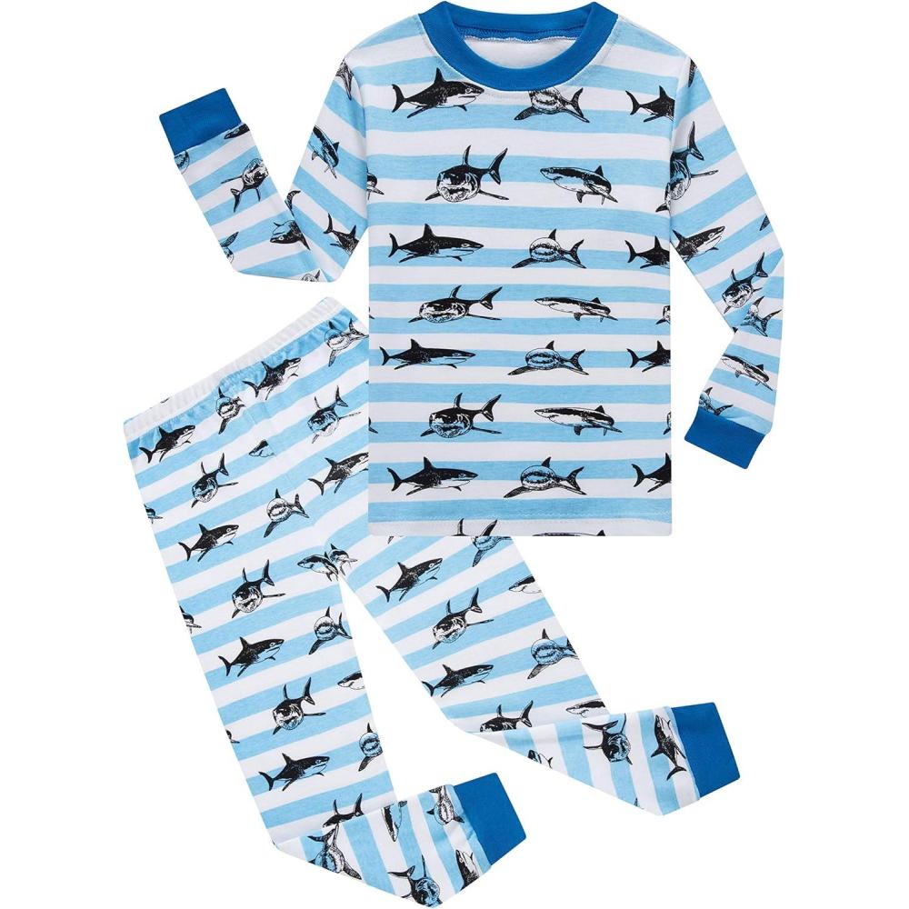 imageFamily Feeling Striped Boys Girls 2 Piece Christmas Pajamas Set 100 Cotton PjsSharkF6082