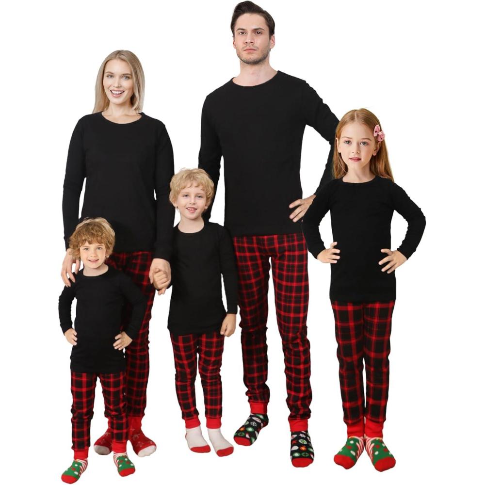 imageMatching Family Pajamas Christmas Sleepwear Cotton Holiday Valentine Halloween PjsBlackplaid