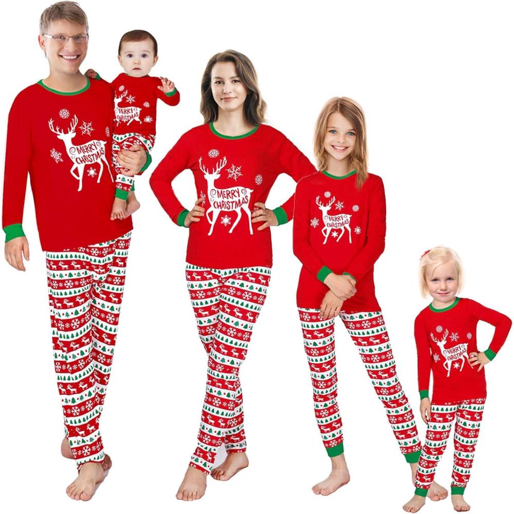 imageMatching Family Pajamas Christmas Sleepwear Cotton Holiday Valentine Halloween PjsChristmasReindeer2