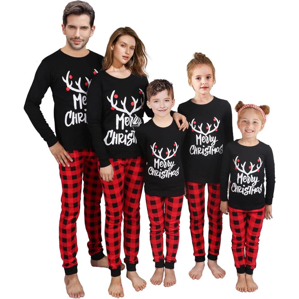 imageMatching Family Pajamas Christmas Sleepwear Cotton Holiday Valentine Halloween PjsChristmasblackreindeer