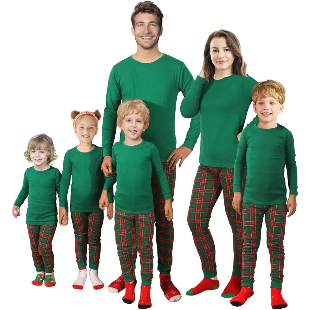 imageMatching Family Pajamas Christmas Sleepwear Cotton Holiday Valentine Halloween PjsGreenplaid