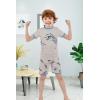 Family Feeling Boys Summer Pajamas Sets Short 100% Cotton Pjs(4-piece-dinosaur-shark)
