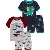 Family Feeling Boys Summer Pajamas Sets Short 100% Cotton Pjs(4-piece-dinosaur-dragon)