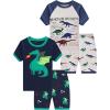 Family Feeling Boys Summer Pajamas Sets Short 100% Cotton Pjs(4-piece-dinosaur-dragon-855)