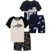 Family Feeling Boys Summer Pajamas Sets Short 100% Cotton Pjs(4-piece-dinosaurshark)