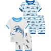 Family Feeling Boys Summer Pajamas Sets Short 100% Cotton Pjs(4-piece-dinosaur-shark)