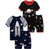 Family Feeling Boys Summer Pajamas Sets Short 100% Cotton Pjs(4-piece-space-rocket)