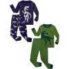 Family Feeling Striped Boys Girls 2 Piece Christmas Pajamas Set 100% Cotton Pjs(4-piece-dinosaur-green-blue)