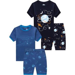 Family Feeling Boys Summer Pajamas Sets Short 100% Cotton Pjs(4-piece-space)