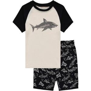 Family Feeling Boys Summer Pajamas Sets Short 100% Cotton Pjs(Black/White)