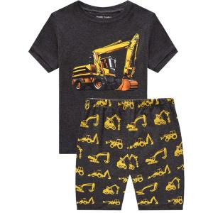 Family Feeling Boys Summer Pajamas Sets Short 100% Cotton Pjs(Excavator/F1)