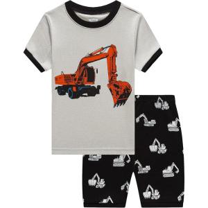 Family Feeling Boys Summer Pajamas Sets Short 100% Cotton Pjs(Excavator/Fo1)