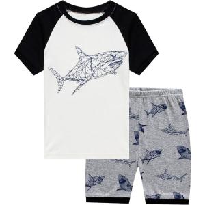 Family Feeling Boys Summer Pajamas Sets Short 100% Cotton Pjs(Shark1/F5)