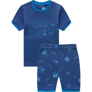 Family Feeling Boys Summer Pajamas Sets Short 100% Cotton Pjs(Space)