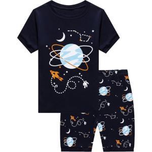 Family Feeling Boys Summer Pajamas Sets Short 100% Cotton Pjs(Space/F3)
