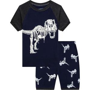 Family Feeling Boys Summer Pajamas Sets Short Sets(Dinosaur Print/Navy Blue)